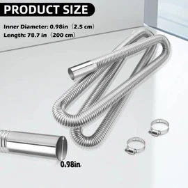 1 inch Stainless Steel Exhaust Hose, 78.7" Flexible Exhaust Pipe,Diesel Heater Flexible Exhaust Tubing with 2 Hose Clamps Generator Exhaust Hose Parking Air Heater Fuel Tank Diesel Gas