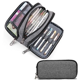 Della Gao Big Capacity Pencil Case, Aesthetic Pencil Pouch with 3 Compartments Large Pencil Bag Nylon Storage Pen Bag Office Stationery Organizer for Women and Men - Grey