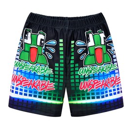 shumintaojin Kids Boys Swimming Trunks Fashion Shorts Beach Shorts UNSPEAKABLE Cartoon 3D Printed Pants 4-13 Years Black