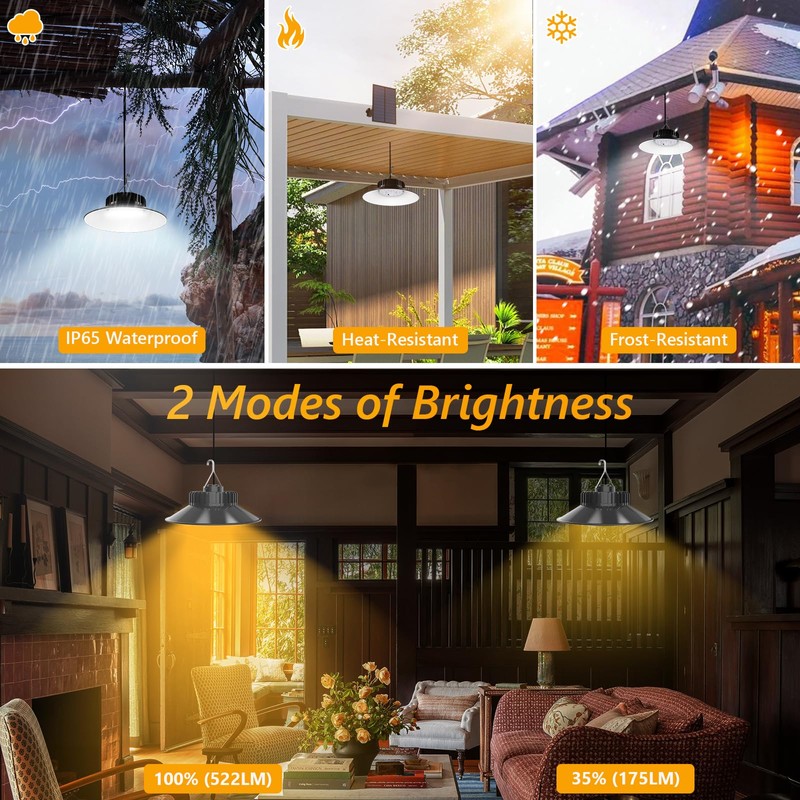 TSUNESLUX 2 Pack Solar Shed Pendant Light Outdoor/Indoor, Solar Motion