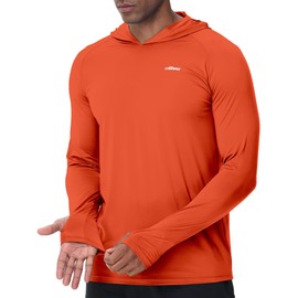 AIRDYNAM Men’s UV Sun Hoodie Athletic Fishing Shirts Ultra Lighweight Long Sleeve Quick Dry for Hiking Running Workout Grenadine Orange M