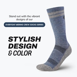 Outway Everyday Merino Wool Crew Socks, Moisture-Wicking Athletic Calf Socks with Arch Support Merino Wool Socks for Women and Men, Size M/L - Sky