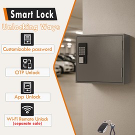 WeHere 60 Key Lock Box Wall Mount, Smart Key Cabinet, use One Time Password/Fixed Code, APP Bluetooth/Wi-Fi Remote(Extra Purchase), Key Unlock for Hotel, Office, Real Estate, School
