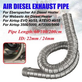 1Pack 22mm/24mm 60cm/100/200cm Dual-layer Air Diesel Heater Exhaust Pipe w/Cap Exhaust Muffler Silencer For Webasto Eberspacher HeaterWith Camps (ID:24mm, Length:0.6m)
