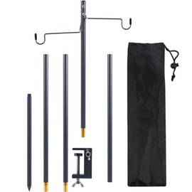 Lantern Stand, Lantern Pole, Double Hook, Foldable, Aluminum, Camping Light Stand, Lightweight, Camping Equipment, Storage Bag Included