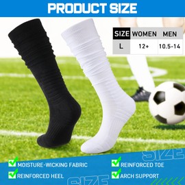 Jeere 6 pairs Scrunch Football Socks Extra Long Padded Knee High Socks Athletic tube scrunched socks for men women adults youth basketball Baseball soccer, black and white