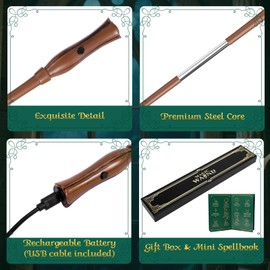 CaptainWiz Light Up Magic Wizard Wand with White Lighting Rechargeable Illuminating Witch Sorcerer Wand for Kids Cosplay Collection, Whimsy