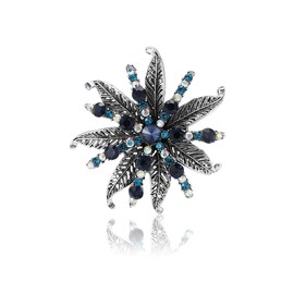 Rhinestone Flower Brooch for Women Sparkling Crystal Flower Leaf Brooch Pin Vintage Silver Blue Crystal Pin Elegant Clothing Hat Bag Accessories Christmas Wedding Bridal Birthday Jewelry (Blue)