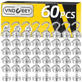 VNDUEEY 60 Pack Strong Magnetic Hooks, 25Lbs Magnet Hooks Heavy Duty, Metal Magnetic Hooks for Hanging, Magnetic Hook for Cruise, Kitchen, Garage, Classroom, and Office