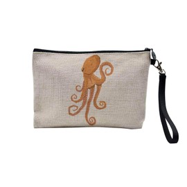 Tasche aus Leinen – Tintenfisch Orange Illustration Meer Ocean – Kosmetiktasche aus Leinen in Leinenoptik – Geldbörse – 15 x 10 cm, leinen, 23.5 x 15 cm, Kosmetiktasche