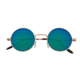 Round Sunglasses Blue-Green Mirrored Lens Metal Frame