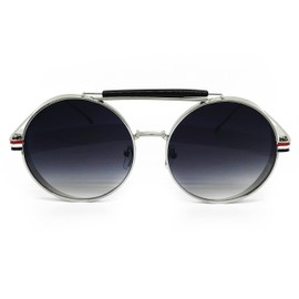 O2 Eyewear 7126 Premium Oversize Steampunk Flat Aviator Vintage Hippie Retro Mirrored Revo Sunglasses (Steampunk, OMBRE BLACK)