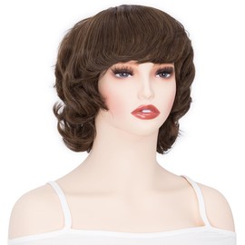 PARXITN Pixie Cut Wig for Women Short Curly Wig with Fringe Brown Natural Synthetic Layered Hair Wig for Costume Cosplay Daily