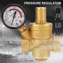 lyrlody Brass Pressure Regulator, DN15 Adjustable Water Pressure Regulator Control Valve Piston Structure G Thread with Pressure Gauge 1.6 MPa 2.44 x 3.54 Inch