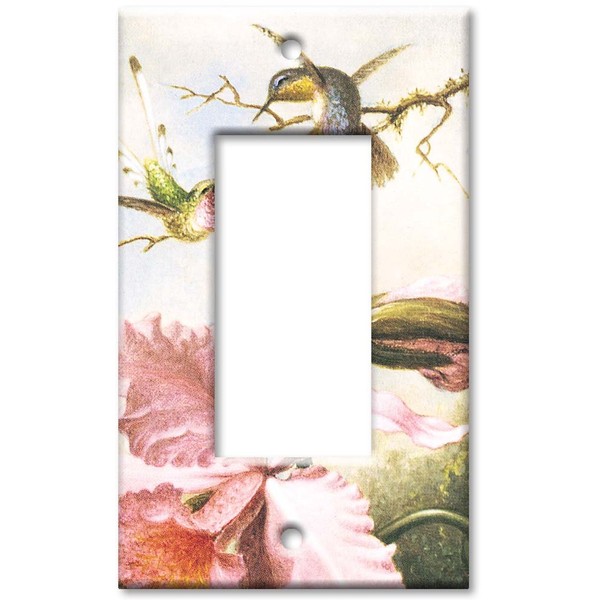 Art Plates - Single Gang Rocker - Decora - GFCI OVERSIZE Switch Plate/OVER SIZE Wall Plate - Heade: Orchids & Hummingbirds - Made in USA