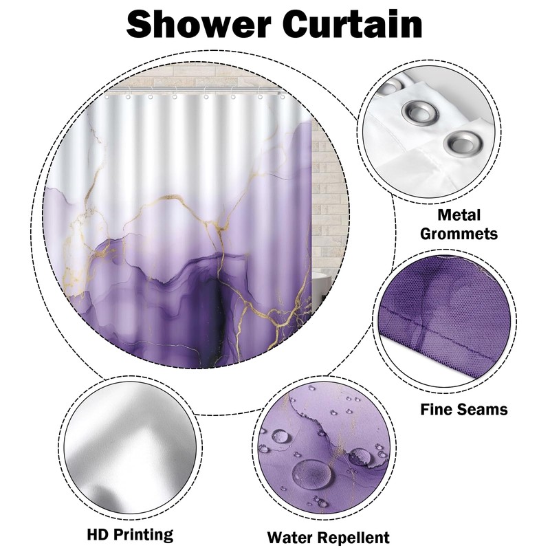 VentuCoven Marble Shower Curtain Purple Marble Shower Curtain for Room