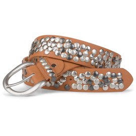 styleBREAKER studded belt with genuine leather in vintage style, shortened 03010024, Colour:Camel, size:95cm