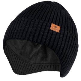 Ocatoma Winter Beanie Hats with Earflap for Men Women Outdoor Warm Knit Beanie Soft Toque Unisex Gifts for Men Women Black