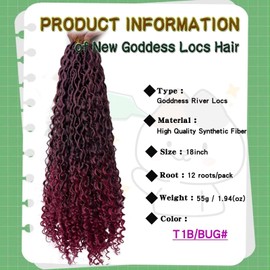 9 Packs New Goddess Locs Crochet Hair Long River Locs Crochet Hair with Curly Ends New Goddess Locs Crochet Hair for Black Women Boho Style Locs Hair Extensions(18Inch, TBUG#, 9Packs)