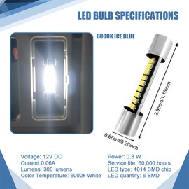 Lyxheth 6PCS 28mm 29mm 6614F Festoon LED Car Bulb, Car Vanity Light Bulbs, Extremely Bright 9-SMD 4014 Chips LED Bulb, Car Accessories Visor Light Bulb for Vanity Mirror, Dome Light (White)