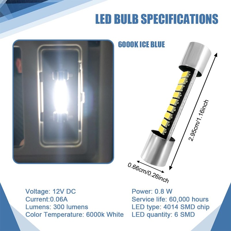 Lyxheth 6PCS 28mm 29mm 6614F Festoon LED Car Bulb, Car