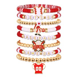 NLCAC Baseball Bracelets for Women Heishi Beaded Game Day Stretchy Bracelet Baseball Mom Accessories Jewelry Sports Fan Gifts, One Size, beads, no gemstone