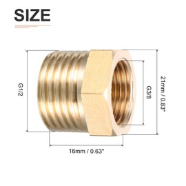 DTGN G1/2 Female x G3/8 Male Brass Pipe Fittings 2 Pieces for Pipe Connection Brass Reducer Adapter Go Red Tone