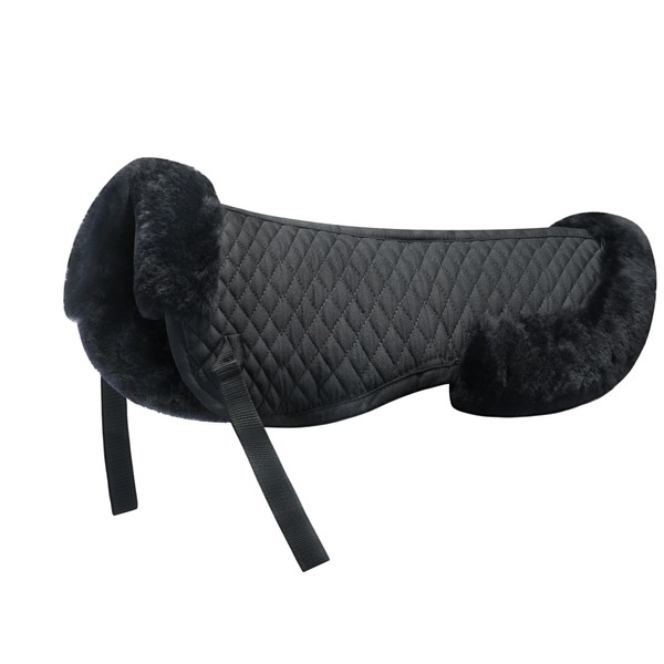 ABCWavePrint Sheepskin Saddle Half Pad, English Style with Cover Fleece
