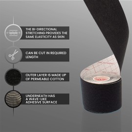 CHOKAS Kinesiology Tape 5m Roll, Elastic Therapeutic Sports Tape for Shoulder, Ankle, Elbow, Wrist, shin Splints and Knee Support, Waterproof Physio Body Tape for Muscle Pain Relief, Boob Tape