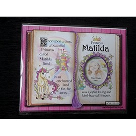 Gift for Matilda princess unicorn holder with photo frame special verse and selection of Brown frame