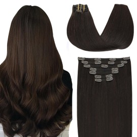 SURNEL Clip-In Darkest Brown Remy Real Hair Clip-In Extensions Real Hair 20 Inches / 50 cm 7 Pieces / 160 g Double Wefts Clip in Remy Brazilian Hair Straight (7C#2-20 Inches)