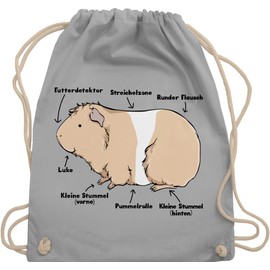 Shirtracer - Gym Bag Backpack - Animals Guinea Pig Rabbit & Co. - Guinea Pig Anatomy, 01 Light Grey