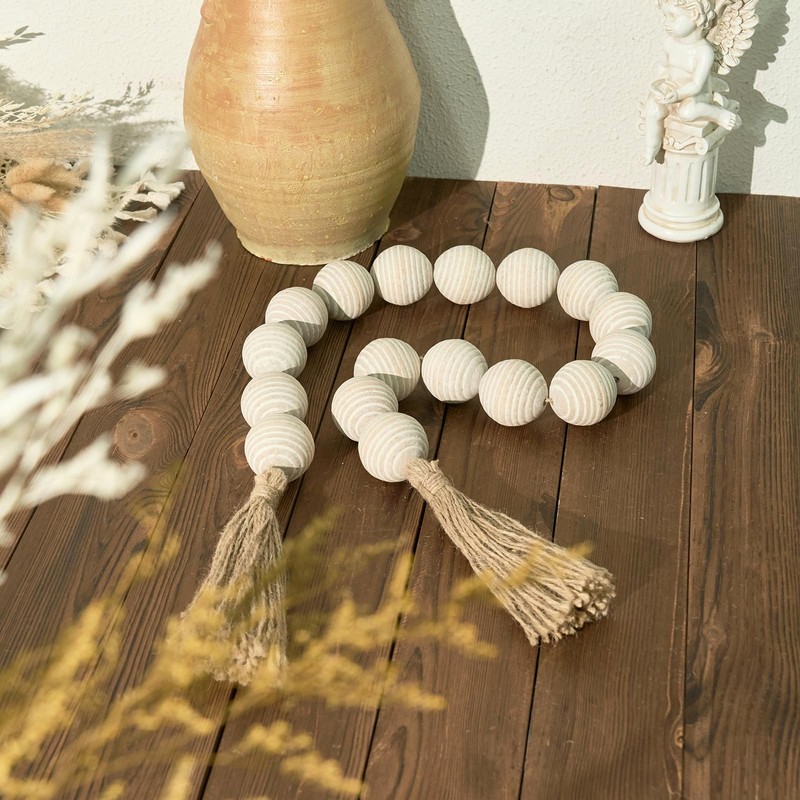 50" Long Ribbed Extra Large Wood Bead Garland with 2"