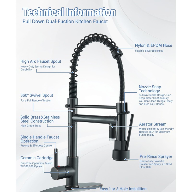 NeierThodore Commercial Pull Down Kitchen Faucet Sprayer with LED Single