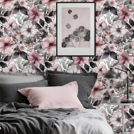 proprodiudiu Large Floral Wallpaper Peel and Stick 17.7"X393" Dark Vintage Floral Wallpaper Floral Contact Paper Removable Vinyl Waterproof Retro Flower Wall Paper Floral Sticker for Bathroom Cabinet