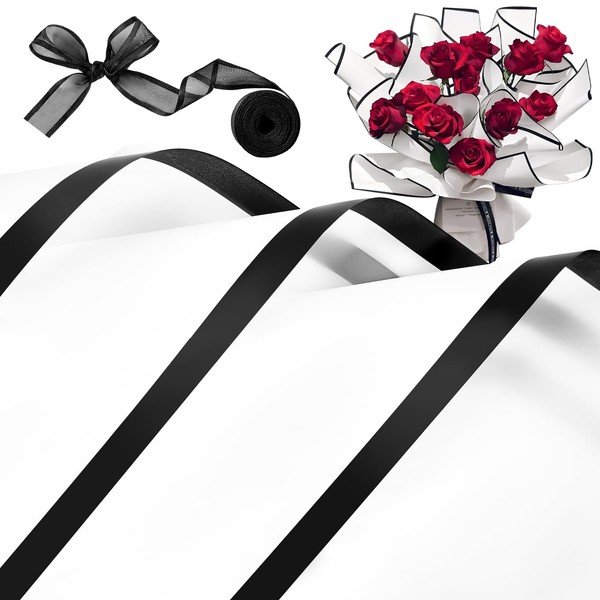 ZORRITA 20 Sheets White Flower Bouquet Wrapping Paper, Waterproof Flower