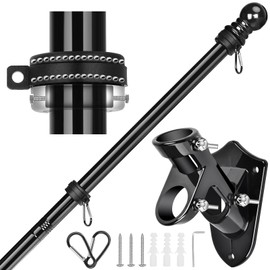 Haoridul Flag Pole Kit, 6 FT Flagpoles for Outside House, Heavy Duty Flag Pole Bracket, Tangle Free Flag Pole Ring, Stainless Steel Flagpole, Flag Poles for Outdoor, Porch, 1 in (Black)