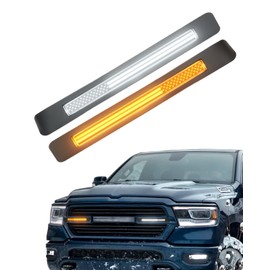 OKLSG LED Grille Light Bars for 2019-2024 Dodge Ram 1500 Laramie Raptor Bumper Marker Lights with Sequential DRL and Turn Signals (Style with Stars)