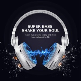 Bluedio T2 Plus audífonos inalámbricos Bluetooth Plegables,Manos Libre, Radio FM y Micro SD (Blanco)