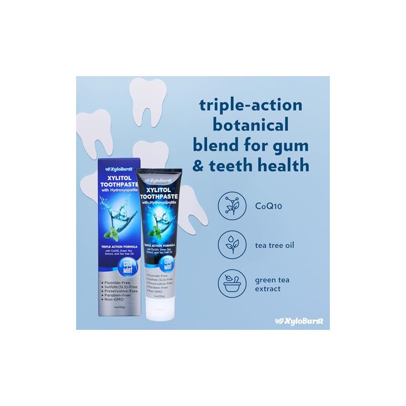 XyloBurst Hydroxyapatite Toothpaste with Xylitol - Fluoride-Free Hydroxyapatite Toothpaste, SLS-Free,