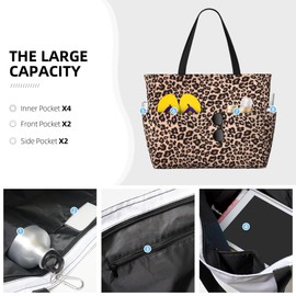 ANSTING Beach Bag for Women Ladies, Extra Large Waterproof Gym Pool Swim Zipper Tote Bag for Weekender Travel (Leopard)