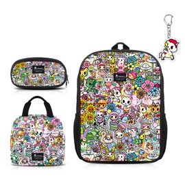 Tokidoki Backpack Set Casual Backpack with Unicorno Keychain Cute Laptop Bag Insulated Lunch Bag (yellow)
