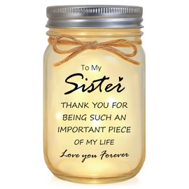 Unique Birthday Gifts for Women, Mason Jar Night Light Home Decor, Friendship Birthday Inspirational Gifts for Daughter Mom Sister Friend (Mason Jars Sister)
