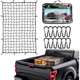 Red de carga para cama de camioneta, red elástica de carga elástica de 3 x 4 pies para camión, red organizadora de coche universal para cargas grandes, con 12 mosquetones de clip sin enredos y 1 bolsa