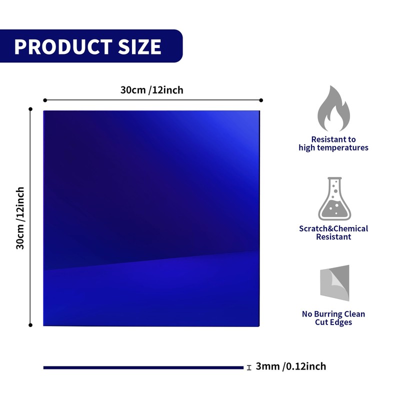 KEJJNYER 5 Pack 12x12 Inch Blue Mirrored Acrylic Sheets, 1/8