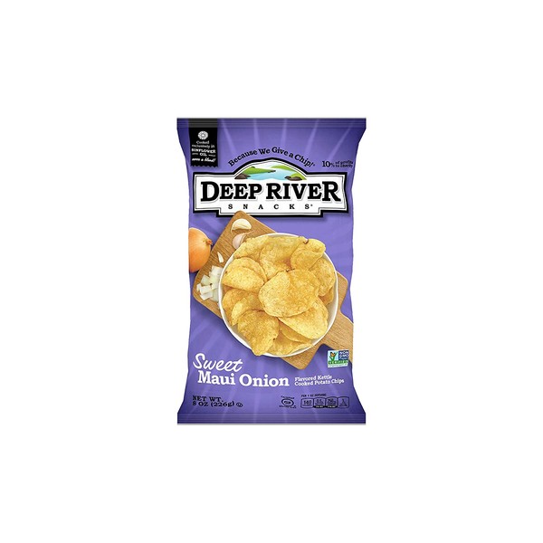 Deep River Snacks Sweet Maui Onion Kettle Cooked Potato Chips, Non GMO, 8 Ounce (Pack of 12)