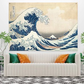 YONGFOTO 100x70cm Ukiyo-e Tapestry Mount Fuji 36 Views Room Wall Hanging the Great Wave Off Kanagawa Landscape Wall Art Japanese Traditional Painting Toyo Style Tapestries