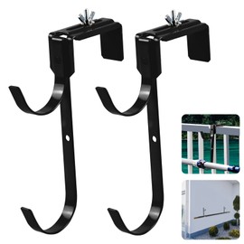 amymark AdjustableHooks Pool Poles Hanger, Fence Hooks Hang Pool Accessories/Skimmers/Leaf Rakes/Brushes/Garden Tools.(Two Sets of Black)