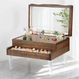 Meangood Jewelry Box for Women, Modern Piano Shape Wooden Jewelry Box with Mirror, Jewelry Boxes for Women Girls Gift 3-Layer Jewelry Organizer for Bracelet, Earring, Necklace, Ring, Watch (Walnut)