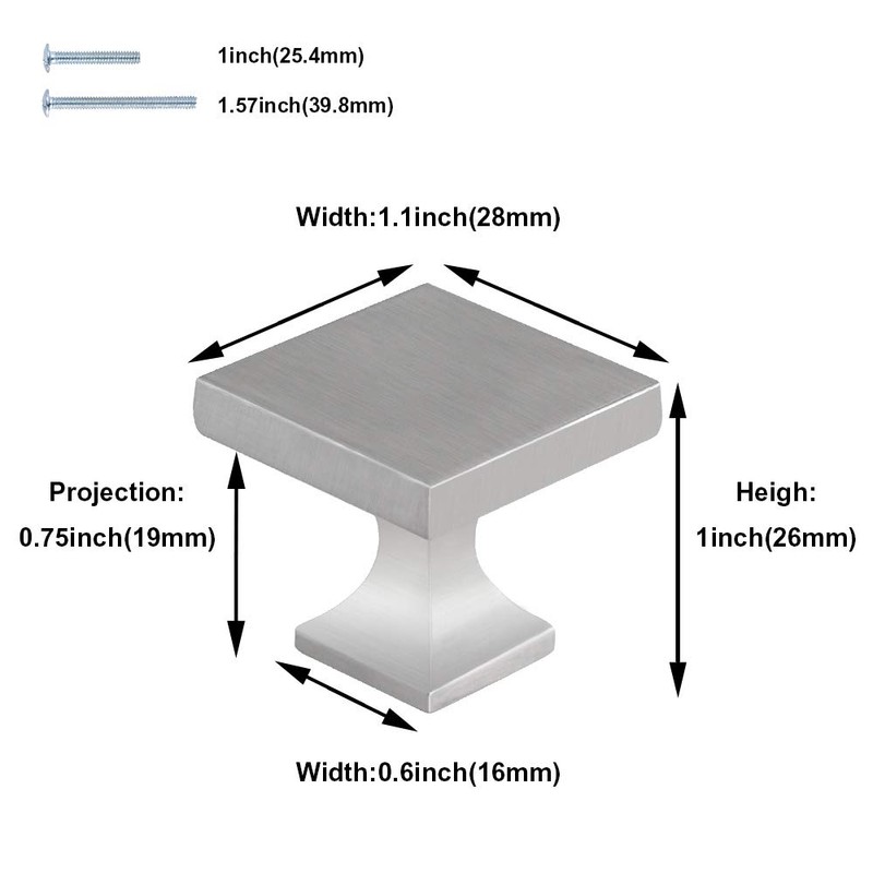 homdiy 30 Pack Solid Square Drawer Knobs - Brushed Nickel